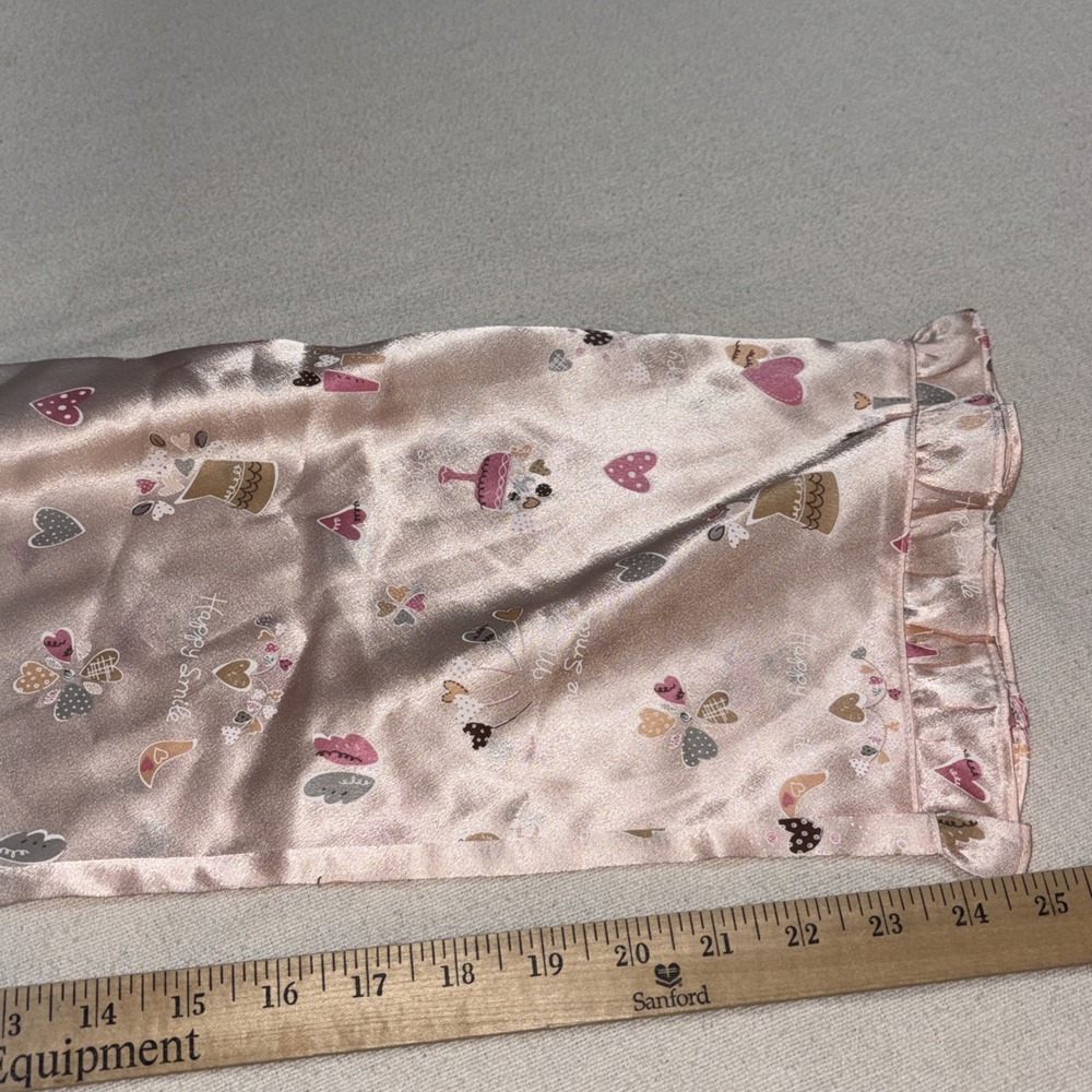 CARINA Womens Pink Heart 2pc Top & Bottom Pajama Set Ruffle Satin Valentines SzM - Picture 8 of 8